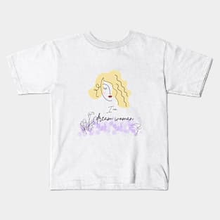 portrait of woman with blond wavy hair Kids T-Shirt